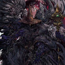  black_waltz carpet_crawler extra_arms final_fantasy final_fantasy_ix glowing glowing_eyes hat highres holding holding_staff mage_staff solo staff wings witch_hat 