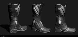  3d blender_(medium) bodysuit boots commentary company_logo copyright_logo copyright_name dated english_commentary eve_online footwear_focus grey_background greyscale highres logo marmoset_toolbag_(medium) maya_(medium) monochrome multiple_views official_art realistic shadow undoz zbrush_(medium) 
