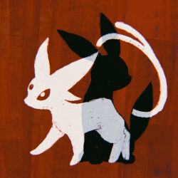  colored_sclera commentary espeon forehead_jewel forked_tail highres no_humans oh_sosou pokemon pokemon_(creature) pokemon_focus red_sclera sitting standing tail umbreon untranslatable_commentary 