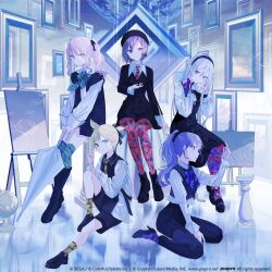 1boy 1other 25-ji_len 25-ji_nightcord_de._(project_sekai) 3girls akiyama_mizuki ankle_boots ankle_socks ankle_strap asahina_mafuyu beret black_boots black_dress black_hairband black_hat black_jacket black_pants black_ribbon black_scrunchie black_shoes black_shorts black_skirt black_vest blonde_hair blue_bow blue_bowtie blue_eyes blue_pantyhose blue_thighhighs boots bow bowtie braid brown_eyes brown_hair buttons canvas_(object) closed_mouth closed_umbrella collared_shirt commentary_request company_name copyright_notice cropped_vest diamond_(shape) dot_nose dress drill_hair drill_ponytail drill_sidelocks earrings expressionless fish frilled_sleeves frilled_vest frills full_body green_bow green_bowtie green_thighhighs hair_ornament hair_ribbon hair_scrunchie hairband hand_up hands_up hat high-waist_pants high_heels high_ponytail high_side_ponytail highres holding holding_umbrella jacket jewelry kagamine_len knee_up knowing_the_unseen_(project_sekai) koi lace-up_boots loafers long_hair long_sidelocks long_sleeves looking_at_viewer multicolored_bow multicolored_bowtie multicolored_necktie multicolored_pantyhose multicolored_socks multicolored_thighhighs multiple_girls necktie official_alternate_costume official_alternate_hair_ornament official_art open_clothes open_jacket orange_necktie orange_pantyhose own_hands_together pants pantyhose pencil_skirt picture_frame pink_eyes pink_hair pleated_sleeves ponytail project_sekai puffy_long_sleeves puffy_sleeves purple_bow purple_bowtie purple_hair purple_pantyhose red_necktie red_pantyhose red_ribbon ribbon ribbon_earrings scrunchie shinonome_ena shirt shoes short_braid short_hair short_ponytail shorts side_braid side_ponytail sidelocks single_braid sitting skirt sleeve_cuffs sleeveless sleeveless_jacket socks split_mouth sutera_sea swept_bangs thigh-highs thigh_boots umbrella very_long_hair vest violet_eyes vocaloid watashi_wa_ame_(vocaloid) white_hair white_shirt yellow_socks yoisaki_kanade yokozuwari 