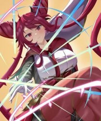  1girl absurdres breasts capelet commentary_request dominusteer_rosepamela double_bun duel_monster ghostrider_(ghost_and_rider) gloves hair_bun hair_ornament highres large_breasts long_hair long_sleeves plant red_eyes red_hair sidelocks solo thorns vines white_gloves yu-gi-oh! 