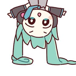  1girl bare_shoulders black_sleeves blue_eyes blue_hair blue_necktie blush_stickers bright_pupils chibi chibi_only collared_shirt commentary detached_sleeves grey_shirt hatsune_miku long_hair long_sleeves looking_at_viewer necktie open_mouth outstretched_arms seomin shirt simple_background sleeveless sleeveless_shirt solo spread_arms twintails untranslatable_commentary upper_body upside-down very_long_hair vocaloid white_background white_pupils 