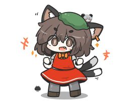 +++ 2girls :d animal_ears blush bow brown_eyes brown_hair brown_shoes cat_ears cat_girl cat_tail chen chibi clenched_hands commentary_request fang green_hat grey_hair grey_pantyhose hair_between_eyes hat highres long_sleeves mini_person minigirl mob_cap mouse_ears multiple_girls multiple_tails nazrin orange_bow pantyhose puffy_long_sleeves puffy_sleeves red_eyes red_skirt red_vest sea_urchin shadow shirt shoes short_eyebrows simple_background skirt skirt_set smile sparkle tail thick_eyebrows touhou two_tails uni_souchou v-shaped_eyebrows vest white_background white_shirt 