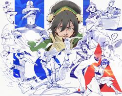  aang arrow_(symbol) arrow_tattoo avatar:_the_last_airbender avatar_legends azula bald blind forehead_tattoo green_eyes hair_bun head_tattoo highres iroh momo_(avatar) multiple_boys multiple_girls pink_banana_pie single_hair_bun sokka suki_(avatar) tattoo toph_beifong zuko 