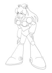  1girl ;) aged_up android antennae armor armored_boots arms_up artist_name bent_over bikini_armor black_gorget bodysuit bodysuit_under_armor boots breast_missiles breastplate breasts clenched_hands closed_mouth commentary covered_navel cowboy_shot earphones english_commentary full_body gorget grey_bodysuit groin hair_between_eyes hair_over_breasts hair_ribbon hairband hand_on_own_hip hand_on_own_knee hand_on_own_leg hand_up headphones high_ponytail highres hyper_roll_(marvel_vs._capcom) joints knee_boots knee_guards knee_pads large_breasts lineart long_hair looking_at_viewer marvel_vs._capcom marvel_vs._capcom_2 mechanical_arms mechanical_boots mechanical_legs mega_man_(classic) mega_man_(series) metal_gloves one_eye_closed ponytail radio_antenna ribbon robot robot_girl robot_joints rockmangurlx roll_(mega_man) shoulder_armor sidelocks simple_background smile solo standing transparent_background white_background 