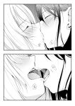  2girls blush close-up closed_eyes commentary_request eyebrows_visible_through_hair greyscale heavy_breathing highres kiss monochrome multiple_girls open_mouth original teeth tongue upper_teeth yui_7 yuri 