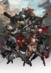  5boys 5girls aiming ammunition_belt arm_belt armlet armor asymmetrical_dual_wielding beanie belt belt_boots belt_buckle belt_pouch belted_jacket black_belt black_boots black_bra black_eyeliner black_gloves black_hat black_jacket black_pants black_shirt black_shoes blonde_hair blue_eyes blue_sweater bodypaint bomber_jacket boots bra bracelet brown_belt brown_hair brown_jacket brown_pants buckle bullet_hole chain chest_harness cleavage_cutout cleaver clothes_writing clothing_cutout coat concept_art crop_top cropped_jacket cross-laced_armwear curly_hair cutoffs denim denim_jacket diagonal-striped_clothes diagonal-striped_necktie dual_wielding dynamic_pose elbow_gloves evil_grin evil_smile explosive eyeliner fingerless_gloves fire flamethrower fur_trim gatling_gun glove_belt gloves green_eyes green_shirt green_vest grenade grenade_launcher grey_eyes grey_pants grin gun gunz_2_the_second_duel gunz_the_duel hair_tie handgun harness hat high_collar high_heel_boots high_heels highres holding holding_flamethrower holding_gun holding_sword holding_weapon hood hooded_jacket impossible_clothes impossible_shirt jacket jerrypark jewelry knee_pads lace lace-up_boots lace_pantyhose lace_trim leather_bra lips long_sideburns long_sleeves m134_minigun m79 makeup mask midriff midriff_peek minigun mouth_mask multiple_belts multiple_boys multiple_girls muscular muscular_male navel necktie official_art padded_jacket painted_clothes pale_skin pants pantyhose parted_lips peaked_cap pocket polka_dot polka_dot_ribbon ponytail pouch promotional_art punk quilted_clothes quilted_footwear red_belt red_boots red_eyes red_gloves red_hair red_mask red_pants red_scarf revolver ribbon rivets scarf shirt shoes short_shorts shorts shoulder_armor shoulder_spikes sideburns skull_print sleeveless sleeveless_jacket sleeves_rolled_up smile spiked_armlet spiked_belt spiked_mask spikes steel-toe_boots stiletto_heels stitched_clothes striped_clothes striped_necktie striped_pants striped_shirt sunglasses sweater sword thick_thighs thigh_belt thigh_boots thigh_harness thigh_pouch thigh_strap thighs tight_clothes tight_pants torn_clothes torn_jacket torn_pants torn_pantyhose trench_coat turtleneck turtleneck_sweater underwear vertical-striped_clothes vertical-striped_pants vest weapon white_background white_belt white_boots white_jacket white_pants white_shorts yellow_scarf yellow_sweater zipper zipper_pull_tab 