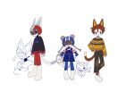  1girl 2boys :| ;3 ^^^ agent_s_(animal_crossing) animal_crossing animal_ears arm_at_side arms_at_sides black_eyes black_pants black_sweater blue_headwear blue_legwear blunt_ends body_fur boots braid brown_hair buck_teeth cat_boy cat_ears cat_tail cellphone chibi chinese_commentary closed_eyes closed_mouth clothes_writing colored_sclera commentary_request cropped_torso denim dot_nose ears_through_headwear expressionless facing_viewer fang from_side full_body furry furry_female furry_male guu_(hakahonoo) hair_between_eyes hand_in_pocket hand_up hands_on_hips helmet high_collar holding holding_phone horizontal_stripes jitome kid_cat_(animal_crossing) knee_boots leg_up legs_together long_hair long_sleeves looking_at_viewer looking_to_the_side low_twintails motorcycle_helmet multiple_boys multiple_views no_pupils official_style one_eye_closed open_mouth outstretched_arm overall_skirt overalls pants partially_colored patches patchwork_clothes phone red_headwear red_legwear rudy_(animal_crossing) selfie shirt short_sleeves simple_background sketch sleeves_past_wrists smartphone smile squirrel_ears squirrel_girl squirrel_tail standing straight-on striped striped_shirt striped_sweater sweat sweater t-shirt tail tareme teeth turtleneck twin_braids twintails u_u upper_body v white_background white_footwear white_fur yellow_sclera 