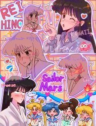  >_< ... 5girls aino_minako bishoujo_senshi_sailor_moon blonde_hair blue_hair blue_sailor_collar blush bow bowtie brown_hair character_name choker closed_eyes double_bun english_commentary green_eyes grey_sailor_collar hair_bobbles hair_bow hair_bun hair_ornament hand_on_own_cheek hand_on_own_face heart highres hino_rei japanese_clothes juuban_middle_school_uniform kimono kino_makoto kino_makoto's_school_uniform long_hair mizuno_ami moqdtatyf097192 multiple_girls neckerchief one_eye_closed pink_bow pink_bowtie ponytail red_choker red_neckerchief sailor_collar sailor_mars school_uniform shiba_koen_middle_school_uniform star_(symbol) star_choker tsukino_usagi v violet_eyes white_kimono 