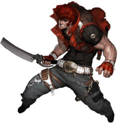  artist_request belt belt_buckle black_shirt black_shoes bodypaint boots buckle bullet_hole chain chest_harness cleaver concept_art fingerless_gloves glove_belt gloves grey_eyes grey_pants gunz_2_the_second_duel gunz_the_duel harness holding holding_weapon hood hooded_jacket jacket muscular muscular_male official_art painted_clothes pants pouch punk red_gloves red_hair rivets shirt shoes sideburns skull_print sleeveless sleeveless_jacket spiked_belt thigh_strap third-party_source torn_clothes torn_jacket torn_pants weapon white_belt 