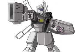  aiki_(rlaxorbs) aiming beam_rifle blue_assault_visor crossbone_gundam crossbone_vanguard energy_gun english_commentary flint_(gundam) fusion gm_(mobile_suit) gundam highres jolly_roger mecha mecha_focus mobile_suit no_humans original redesign robot science_fiction shield thrusters weapon white_background 