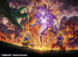  1boy 2girls arina_nary aura blonde_hair celes_chere claws colored_skin fighting_stance final_fantasy final_fantasy_vi fire glaring green_skin holding holding_sword holding_weapon kneeling magic:_the_gathering monster multiple_girls muscular muscular_male official_art open_mouth pink_hair pink_skin planted planted_sword sabin_rene_figaro sword terra_branford trance_terra_branford weapon 