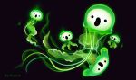  ._. animal animal_focus artist_name black_background black_eyes glowing jellyfish no_humans open_mouth original pikaole simple_background tentacles watermark 