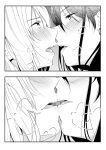  2girls blush close-up commentary_request eye_contact eyebrows_visible_through_hair greyscale heavy_breathing highres imminent_kiss looking_at_another monochrome multiple_girls original parted_lips teeth tongue upper_teeth yui_7 yuri 