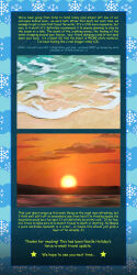  absurdres alt_text beach blog clouds commentary deltarune english_commentary english_text goomyloid highres no_humans orange_sky shore sky snowflakes star_(symbol) sun sunset utdr_(toby_fox) water 