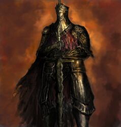  1boy ano68121619_ds armor burnt_ivory_king cape commentary_request cuisses dark_souls_(series) dark_souls_ii gauntlets greaves helmet highres holding holding_sword holding_weapon mask pauldrons red_cape red_shirt shirt shoulder_armor solo sword weapon 