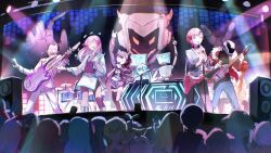  2boys 4others 6+girls \n/ aesir_(cytus) alice_(deemo) animal_ear_headphones animal_ear_legwear animal_ears aqua_trim arm_up aroma_white asakura_neko audience black_choker black_hair black_jacket black_pants black_shirt black_shorts blonde_hair blue_eyes blue_hair boots bow bow_hairband brown_hair cat_ear_headphones cat_ear_legwear cat_ears cherry_(cytus) choker closed_eyes collared_shirt cropped_jacket cytus cytus_i cytus_ii deemo deemo_(character) deemo_ii dot-matrix dress drum drum_set fake_animal_ears floating_headgear fur-trimmed_jacket fur_trim glowstick guitar hairband headgear headphones helmet holding holding_glowstick holding_guitar holding_instrument holding_microphone horns humanoid_robot instrument iris_(cytus) ivy_(cytus) jacket joe_(cytus) joints long_hair long_sleeves low_ponytail mandora masked microphone microphone_stand mixing_console monitor_head multiple_boys multiple_girls multiple_others nora_(cytus) open_mouth pants pink_dress pink_hair playing_guitar playing_instrument pointing pointing_up ponytail project_symphony red_bow red_eyes red_hair red_horns red_jacket red_overskirt robo_head_(cytus) robot robot_joints rosabel_(cytus) ryuh_(asahina_neru) shirt short_hair shorts simon_jackson singing single_thighhigh smile speaker stage stage_lights thigh-highs vanessa_(cytus_i) white_boots white_jacket white_overskirt white_pants white_shirt xenon_(cytus) 
