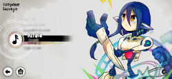  1girl absurdres arm_up bright_pupils closed_mouth commentary_request fake_screenshot grey_background hair_tubes highres joints konyak9konnya9 long_hair looking_up mechabare metal_hair_tubes olympia_(sekaiju) parody_request pointy_ears purple_hair robot_girl robot_joints sekaiju_no_meikyuu sekaiju_no_meikyuu_3 single_hair_tube solo upper_body white_pupils yellow_eyes 