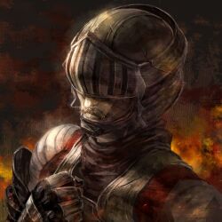  1boy armor black_shirt brown_background closed_mouth commentary_request dated_commentary facial_hair fantasy_earth_zero gauntlets knight male_focus mature_male morozumi_s mustache pauldrons shirt shoulder_armor solo turtleneck turtleneck_shirt upper_body warrior_(fantasy_earth) 