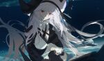  absurdres albino aonogura arknights hair_between_eyes head_tilt highres long_hair looking_at_viewer night nun own_hands_clasped own_hands_together pale_skin red_eyes specter_(arknights) underwater very_long_hair white_hair white_wrist_cuffs 