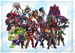  animal_print arc_reactor armor avengers_(series) beard black_panther_(shuri) blade_(marvel) blonde_hair blue_eyes bodysuit brown_hair cape captain_america carnage_(marvel) claw_(weapon) colored_skin danger_(x-men) dark-skinned_female dark_skin deadpool deadpool_(series) doctor_doom earrings facial_hair fake_horns fantastic_four ghost_rider_(robbie_reyes) ghost_rider_(series) gloves green_goblin green_hood green_skin guardians_of_the_galaxy hienkong highres horned_headwear horned_tiara horns hulk iron_man jewelry kamala_khan lightning_bolt_earrings lightning_bolt_symbol loki_(marvel) magik's_crown magik_(x-men) magneto marvel marvel_tokon:_fighting_souls mask mecha metal_mask ms._marvel_(series) multicolored_armor multicolored_bodysuit multiple_boys muscular muscular_male on_mecha pectorals peni_parker peter_quill pixel_art polearm power_armor red_bodysuit red_mask robot shield sp//dr spear spider-man_(series) spider-verse spider_print star-lord storm_(x-men) superhero_costume sweater_vest sword sword_on_back symbiote the_incredible_hulk_(series) thor_(marvel)_(series) tiara two-tone_bodysuit very_dark_skin weapon weapon_on_back wolverine_(x-men) x-men x-uniform yellow_armor yellow_bodysuit 