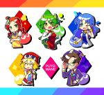  1boy 4girls ^_^ ahoge amitie_(puyopuyo) andou_ringo aqua_eyes blonde_hair blue_hair blush bracelet breasts brown_hair china_dress chinese_clothes closed_eyes closed_mouth crossed_arms draco_centauros dragon_girl dragon_horns dragon_tail dragon_wings dress drill_hair elbow_gloves eyebrows_visible_through_hair facing_viewer fang glasses gloves green_eyes green_hair highres horns jewelry klug_(puyopuyo) large_breasts long_hair looking_at_viewer multiple_girls one_eye_closed open_mouth pointy_ears pout pouty_lips puyopuyo red_dress red_headwear redhead round_eyewear rulue_(puyopuyo) s2offbeat short_hair sleeveless sleeveless_dress smile sweatdrop tail tongue tongue_out twin_drills white_gloves wings 