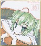  1girl ahoge bucket bust green_eyes green_hair hair_bobbles hair_ornament in_bucket in_container kisume lowres marker_(medium) photo short_hair solo touhou traditional_media twintails yube_(skyhacker) 