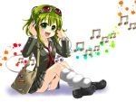  caffein gumi hands_on_headphones headphones musical_note open_mouth solo vocaloid 