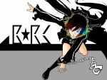  black_hair black_rock_shooter black_rock_shooter_(character) blue_eyes boots chain long_hair red_eyes redhead shorts solo twintails 