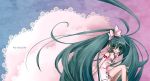  dress green_eyes green_hair hatsune_miku long_hair ribbons twintails vocaloid 