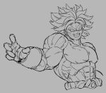  1boy abs absurdres bacelet bamman broly_(dragon_ball_z) clenched_teeth dragon_ball dragon_ball_z evil_grin evil_smile grey_background grin highres lineart male_focus muscular muscular_male no_pupils simple_background sketch smile solo spiky_hair teeth topless_male 