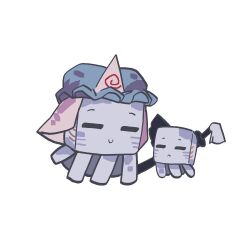 2girls ghast hairband happy_ghast hat katana konpaku_youmu minecraft mob_cap multiple_girls prmkq saigyouji_yuyuko smile sword touhou triangular_headpiece weapon white_background 