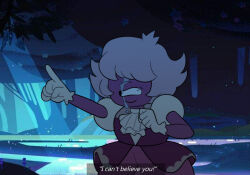  1girl alien alternate_costume derivative_work design_speculation dress facelessmaniac gem_(steven_universe) gloves grimace highres official_style padparadscha_(steven_universe) pointing rebecca_sugar_(style) screenshot_redraw solo steven_universe steven_universe:_lars_of_the_stars subtitled toon_(style) 