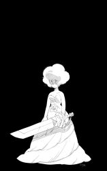  1girl cosplay dress full_body gem gem_(steven_universe) highres holding holding_sword holding_weapon oversized_breast_cup oversized_dress pink_diamond_(steven_universe) rose_quartz_(steven_universe) rose_quartz_(steven_universe)_(cosplay) sakakikaga self-cosplay solo spoilers standing steven_universe sword weapon 