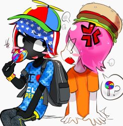 angry backpack black_skin blush_stickers burger canihavepromo club_penguin fangs orange_shirt original pink_hair propeller_hat roblox scene_fashion sitting swirl_lollipop