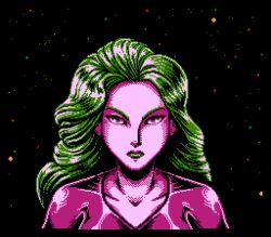  1girl alternate_color animated animated_gif aseprite_(medium) collarbone doctorspectre facing_viewer green_hair green_lips justin_bailey leotard lipstick long_hair looking_at_viewer makeup metroid nintendo pixel_art purple_leotard samus_aran see_you_next_mission solo space star_(sky) starry_sky_background v-neck wavy_hair 