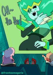  1boy 4girls ? alien animated animated_gif blush emerald_(steven_universe) fangs frantasmagorie green_hair laramie_barriga laughing multiple_girls official_style padparadscha_(steven_universe) pointing rebecca_sugar_(style) rutile_twins steven_universe steven_universe:_lars_of_the_stars sweatdrop 