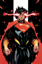  1boy absolute_dc absolute_superman artist_collaboration black_bodysuit bodysuit clark_kent clenched_hands dc_comics highres looking_at_viewer rachel_dodson short_hair signature solo superman superman_(absolute_dc) terry_dodson 