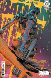 1girl absolute_batman absolute_dc back_spikes barbara_gordon_(absolute_dc) bat_mask belt black_bat_costume bodysuit clay_mann comic_cover cover cover_page dc_comics grey_bodysuit gun highres holding holding_gun holding_weapon multicolored_suit muscular muscular_female solo superhero_costume taut_bodysuit taut_clothes the_bat_(absolute_dc) title two-tone_suit utility_belt weapon 