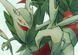  arm_blade black_eyes claws colored_sclera colored_skin green_skin highres looking_at_viewer mega_sceptile open_mouth pokemon pokemon_(creature) pokemon_focus sceptile solo tail urushi_(urushix_7) weapon yellow_sclera 