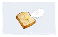  animal animal_focus blue_background border bread bread_slice butter commentary eating food food_focus food_in_mouth melting no_humans original rabbit sakutake_(ue3sayu) tagme toast untranslatable_commentary white_border white_rabbit_(animal) 