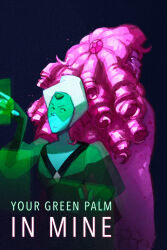  2girls colored_skin cover english_text from_behind gem gem_(steven_universe) green_skin highres homeworld_gem_uniform multiple_girls original peridot_(thefaeriemerchant) pink_skin ringlets rose_quartz_(thefaeriemerchant) steven_universe thefaeriemerchant title 