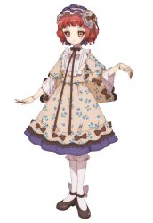 1girl bow brown_bow country_lolita curly_hair doll dress frilled_dress frilled_hairband frilled_sleeves frills hairband highres hime_cut lolita_fashion magical_girl mahou_shoujo_ikusei_keikaku mahou_shoujo_ikusei_keikaku_restart official_art red_hair rionetta second-party_source shoes short_hair smile socks transparent_background white_socks yellow_eyes