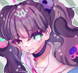  +_- 1girl black_hair closed_mouth commentary commentary_request hair_ornament heterochromia highres long_hair looking_at_viewer magical_girl mahou_shoujo_ikusei_keikaku mahou_shoujo_ikusei_keikaku_aces malu_661 nakano_sorami sailor_collar school_uniform twintails untranslatable_commentary 
