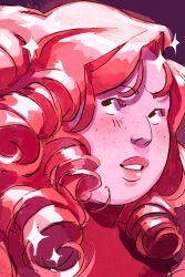  1girl aquiline_nose close-up commentary english_commentary eyelashes fat freckles gem_(steven_universe) highres lips nose original ringlets rose_quartz_facet_5_cut_5xl sketch solo sparkle steven_universe thefaeriemerchant upper_body 
