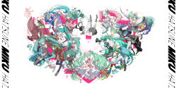  6+girls absurdres alternate_costume anniversary apron aqua_eyes aqua_hair aqua_trim arm_cannon arm_tattoo asymmetrical_sleeves belt belt_buckle bikini bikini_top_only birthday black_bikini black_boots black_coat black_eyes black_hair black_jacket black_rock_shooter black_rock_shooter_(character) black_shorts black_skirt black_socks blue_dress blue_eyes blue_hair boots bow bowtie brown_hat brown_jacket brown_shirt brown_shoes brown_skirt bucket_hat buckle buttons character_name check_copyright clothes_writing coat collar collared_dress commentary_request company_logo copyright_request corsage denim detached_sleeves diagonal-striped_bow diagonal-striped_clothes diagonal-striped_necktie double-breasted double-parted_bangs dress elbow_gloves electric_guitar english_text eyewear_on_head falling fender_stratocaster fingerless_gloves flaming_eye flower food fruit gingham_clothes gingham_dress glorious_day_(vocaloid) gloves gohei gold_trim goodsmile_company goodsmile_racing gramophone_miku grey_shirt guitar hair_between_eyes hair_bow hair_flower hair_ornament hair_ribbon hair_through_headwear hat hatsune_miku hatsune_miku_(ichi_no_sakura_oka) hatsune_miku_(ribbon_girl) hatsune_tenchikaibyaku_shinwa_(vocaloid) headphones headphones_around_neck heart heart_(organ) highres holding holding_food holding_fruit holding_gohei holding_guitar holding_instrument holding_megaphone holding_plectrum holding_poke_ball hood hoodie incredibly_absurdres instrument jacket jeans kanji_print koi_wa_sensou_(vocaloid) layered_dress leo/need_miku loose_socks magical_mirai_miku magical_mirai_miku_(2021) megaphone mesmerizer_(vocaloid) military_hat multicolored_necktie multicolored_pants multicolored_shoes multiple_girls multiple_persona musical_note musical_note_print musical_staff necktie normal_miku_(project_voltage) novelty_glasses official_alternate_costume pants parted_bangs peaked_cap petticoat pink_bow pink_jacket pink_ribbon pleated_skirt plectrum poke_ball poke_ball_print pokemon print_jacket print_shirt project_diva_(series) project_sekai project_voltage puffy_sleeves racing_miku racing_miku_(2025) red_bow red_bowtie ribbon roller_skates rolling_girl_(vocaloid) sad_girl_sex_(vocaloid) safety_pin safety_pin_hair_ornament sailor_collar school_uniform senbonzakura_(vocaloid) sharp_teeth shinkai_shoujo_(vocaloid) shirt shiteyan'yo shoes shorts simple_background skates skirt sleeve_cuffs sleeveless sleeveless_dress sleeveless_shirt sneakers socks spiked_collar spikes star_ornament strawberry strawberry_miku_(morikura) striped_bow striped_clothes striped_dress striped_necktie suna_no_wakusei_(vocaloid) sunglasses surin_(65889544) swimsuit symphony_miku t-shirt tattoo teeth thigh_boots tongue tongue_out treble_clef twintails two-tone_bow v vertical-striped_clothes vertical-striped_dress vocaloid waist_apron waitress weapon white_background white_bow white_hat white_jacket white_shirt zettai_ryouiki 
