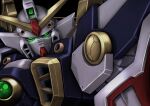  black_background gundam gundam_wing head_tilt highres hiraken looking_at_viewer mecha mobile_suit no_humans science_fiction shield solo v-fin wing_gundam 