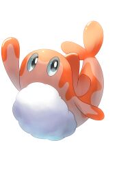  absurdres black_eyes bright_pupils commentary_request fins fish food highres ki_no_maru no_humans pokemon pokemon_(creature) pokemon_focus simple_background solo sushi tatsugiri tatsugiri_(curly) white_background white_pupils 