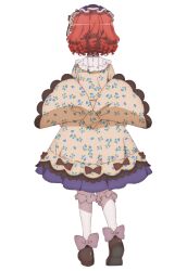 1girl bow brown_bow country_lolita curly_hair dress frilled_dress frilled_hairband frills from_behind hairband highres hime_cut lolita_fashion magical_girl mahou_shoujo_ikusei_keikaku mahou_shoujo_ikusei_keikaku_restart official_art red_hair rionetta second-party_source shoes short_hair socks transparent_background white_socks