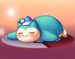  bad_link blue_hat claws closed_eyes closed_mouth fangs hat highres no_humans poke_ball poke_ball_(basic) pokemon pokemon_(creature) pokemon_sleep rosedoodle sleeping smile snorlax 